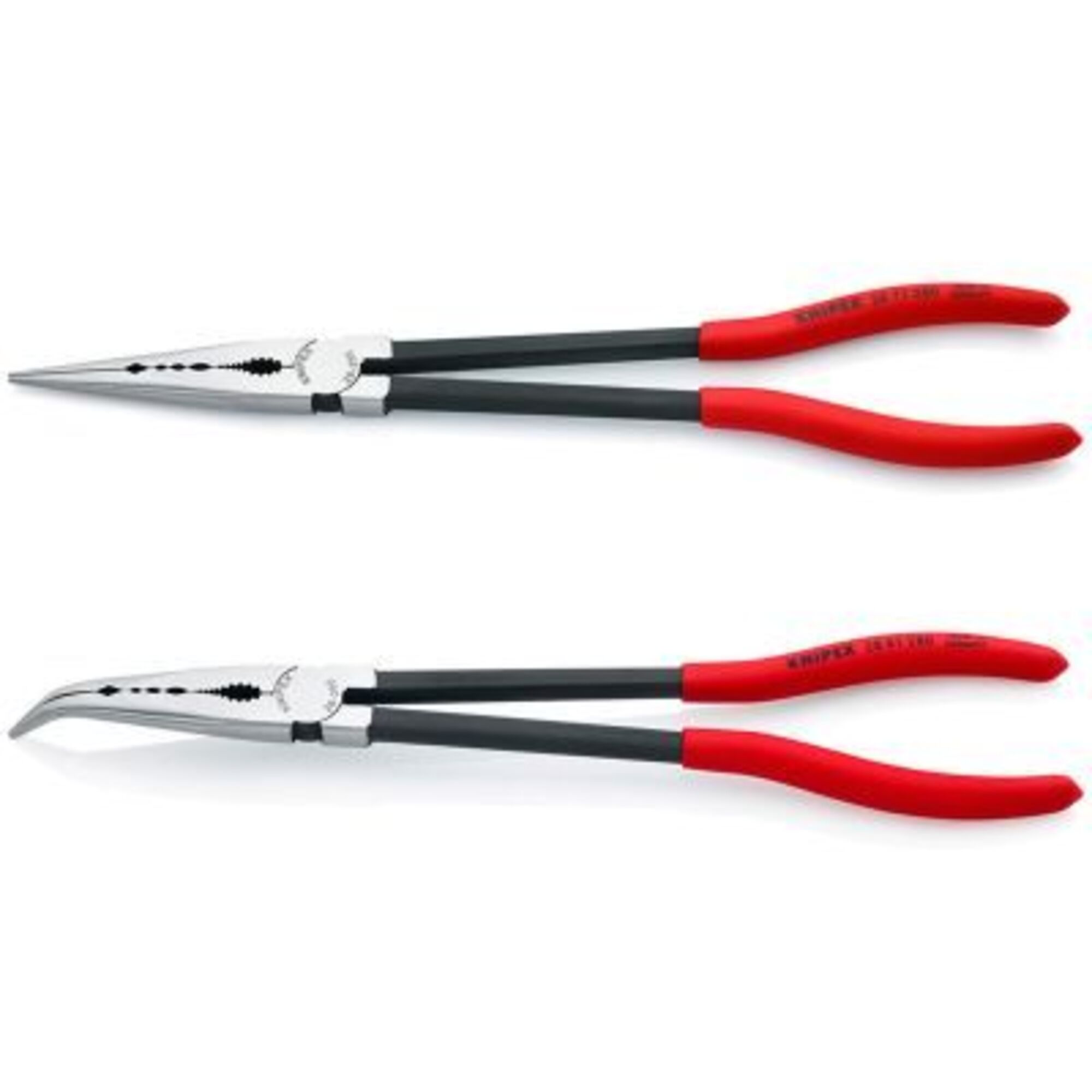 KNIPEX 00 80 01 US Extra Long Needle Nose Pliers Set 11 Inch Straight and 45 Degree Slim Half Round Tips Grips Up to 2.25 Inch Milled Grooves Pulling Grooves Automotive and Mechanical Use